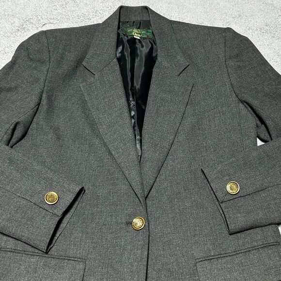 Orvis Women's Blazer Gray 6P Polyester Gold‎ Button Classic Jacket - Picture 1 of 11
